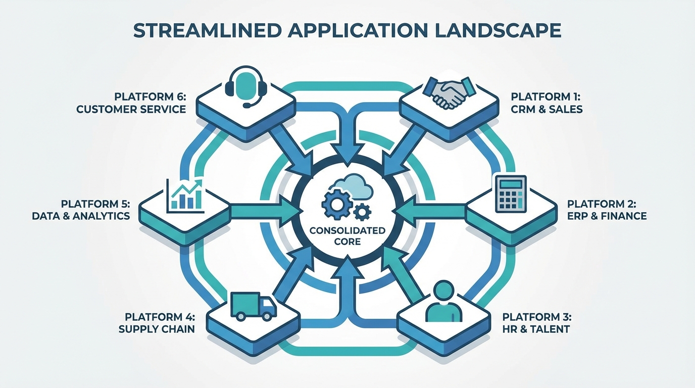 Streamlined application landscape with 6 integrated platforms