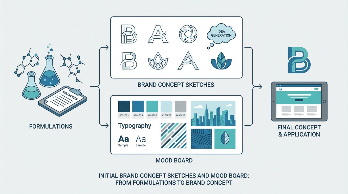 Initial brand concept sketches and mood board