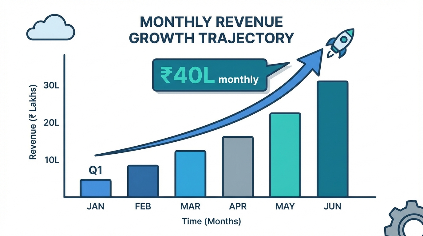 Revenue growth chart showing trajectory to ₹40L monthly