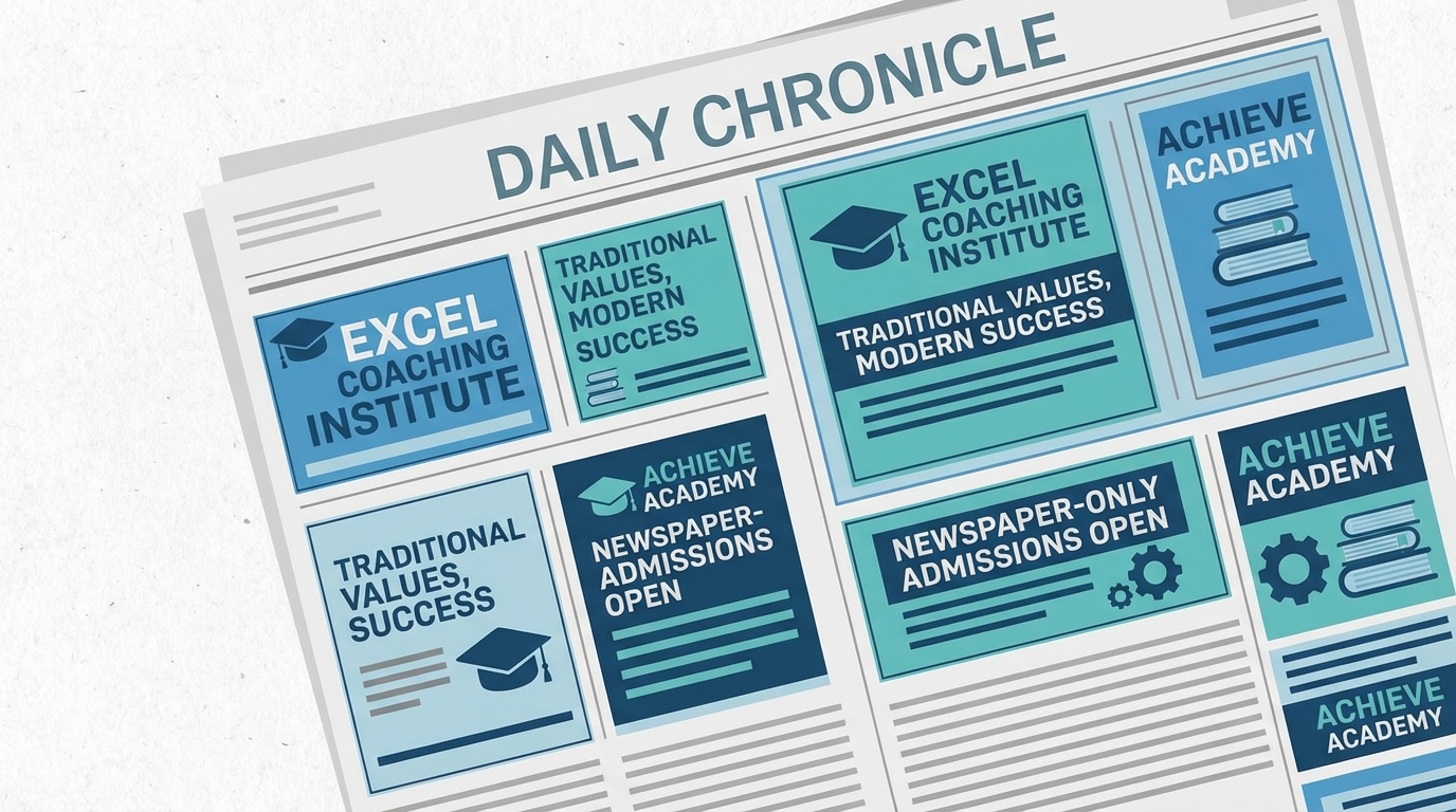 Traditional newspaper advertisements for coaching institute