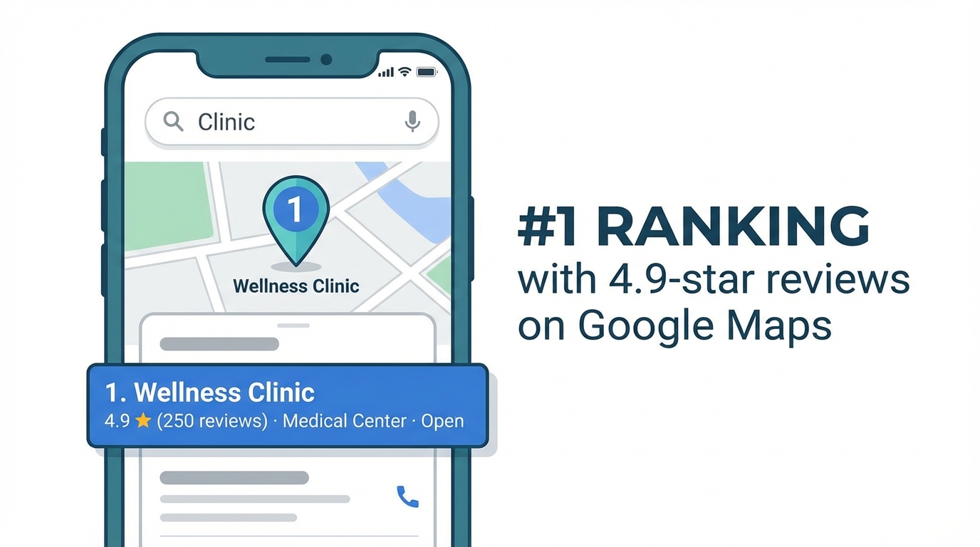 Google Maps showing clinic as #1 result with 4.9 stars