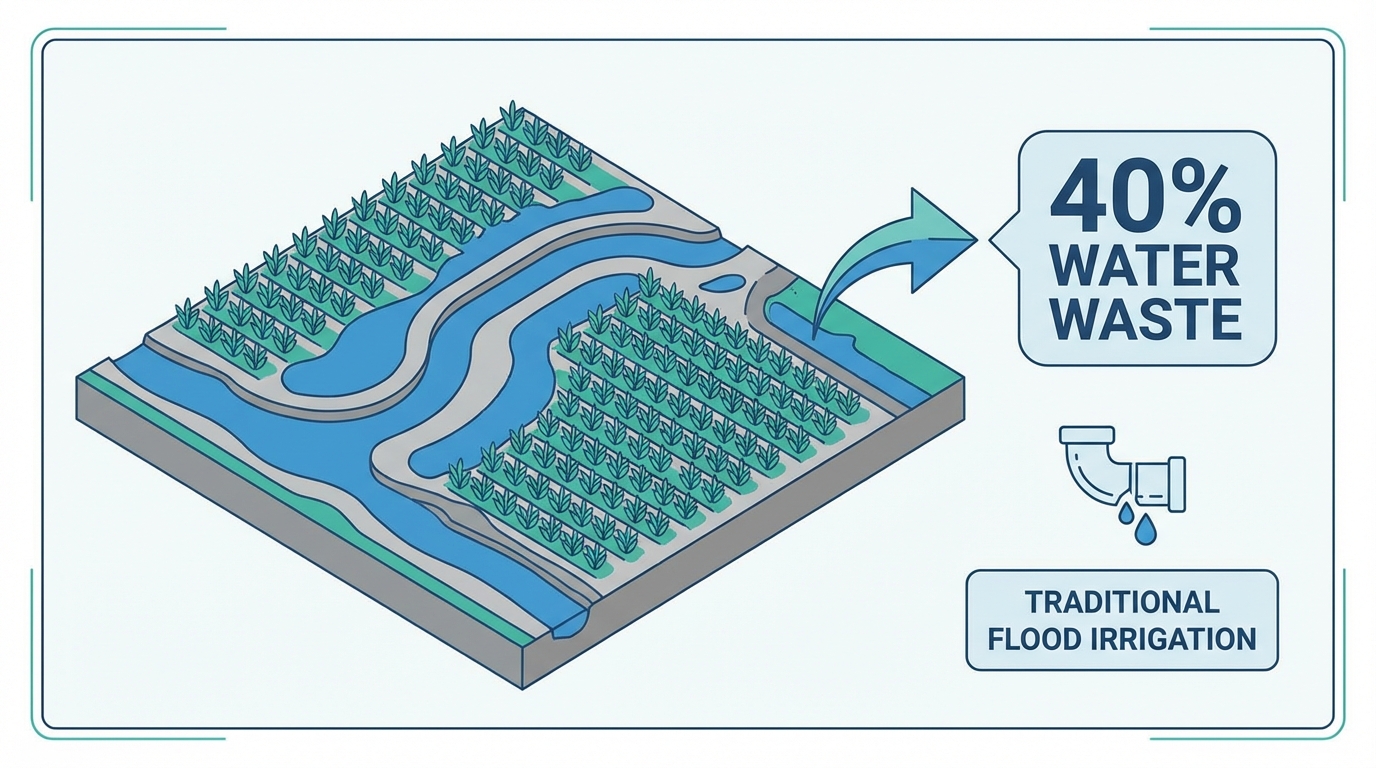 Traditional flood irrigation in agricultural field