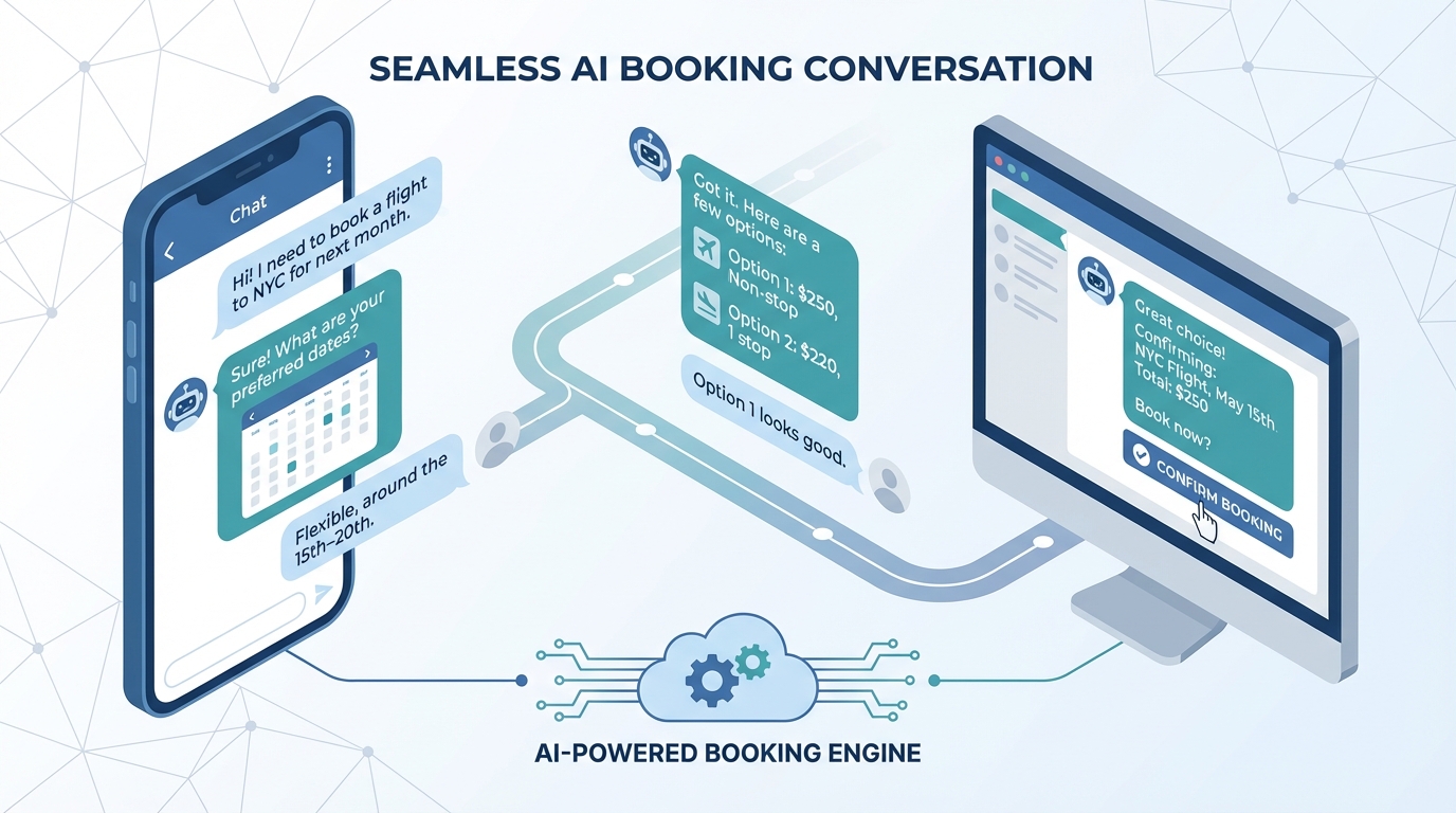 AI chatbot conversation showing booking flow