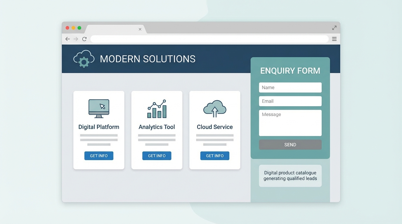 Modern product catalogue website with enquiry forms