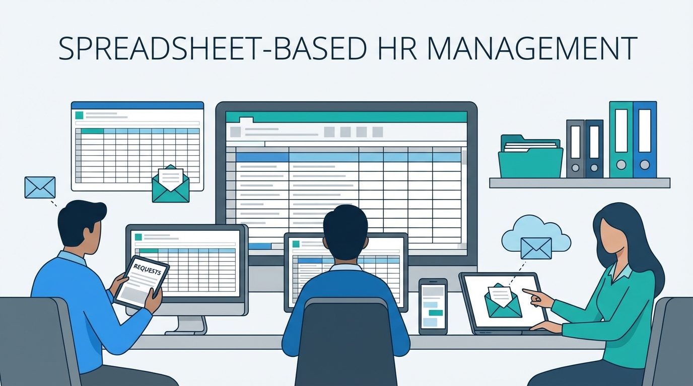 HR team managing employee requests through spreadsheets and emails