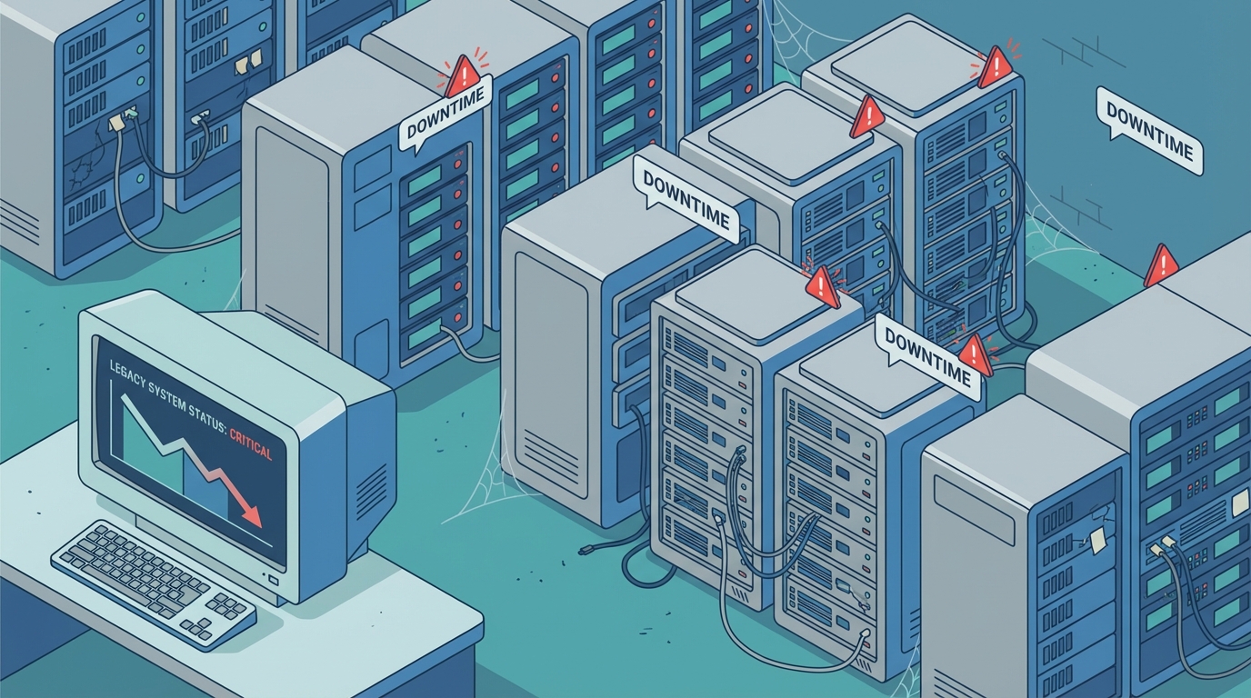 Aging server room with outdated hardware