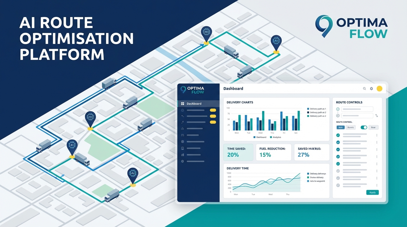 AI route optimisation interface showing optimised delivery paths